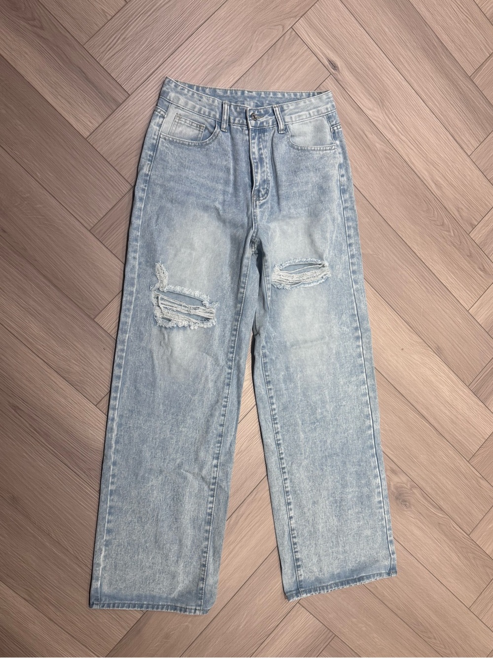 Light Wash Distressed Straight-Leg Jeans